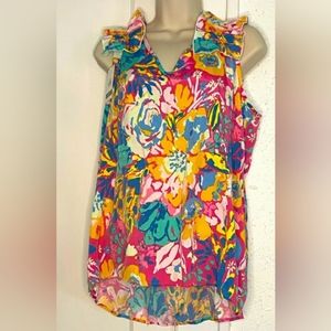 Floral Sleeveless Blouse with Ruffles